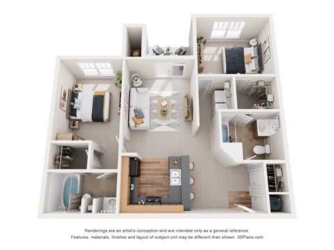 Floor plan for 2 beds, 2 baths, 1159 sqft